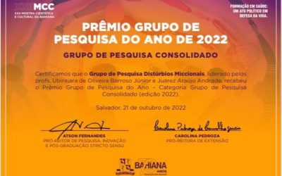 Premiação como grupo de pesquisa do ano da Escola Bahiana de Medicina